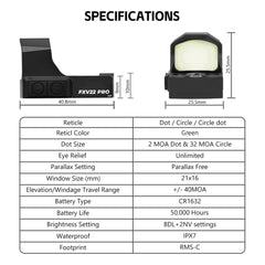 FXV22 PRO-GR  Multi-Reticle Micro Green dot For RMSc Footprint